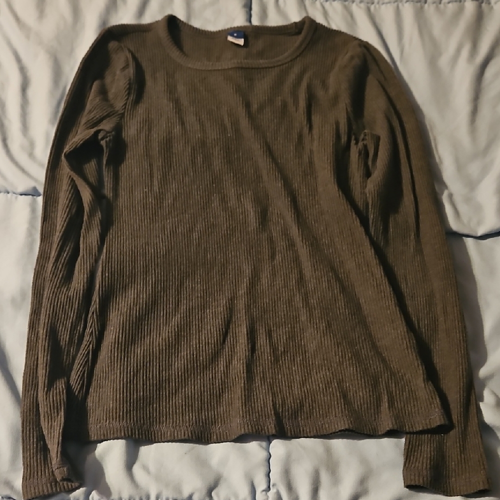 Ribbed Long Sleeve Top in Gray